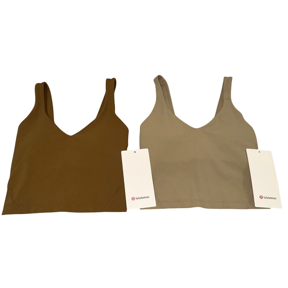 2 Pack Lululemon Align Tank Top Women 0‎ Brown Tan Cropped Nulu Shelf Bra $68 ea